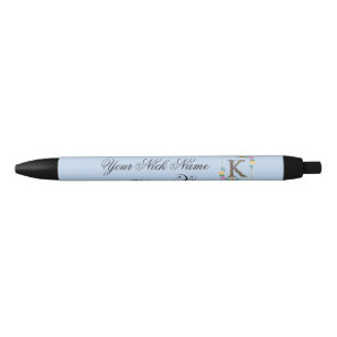 Elegant Floral Initial K Black Ink Pen