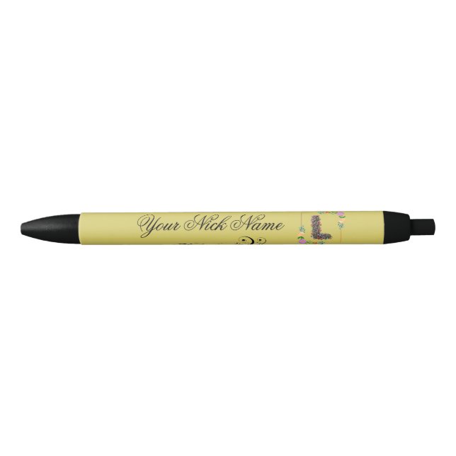 Elegant Floral Initial L Black Ink Pen (Front)