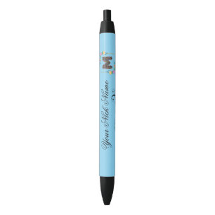 Elegant Floral Initial M Black Ink Pen