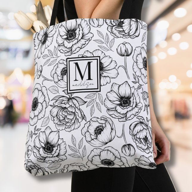 Elegant Floral Initial Monogram Tote Bag (Elegant Floral Initial Monogram Tote Bag)