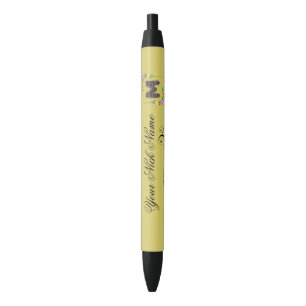 Elegant Floral Initial N Black Ink Pen