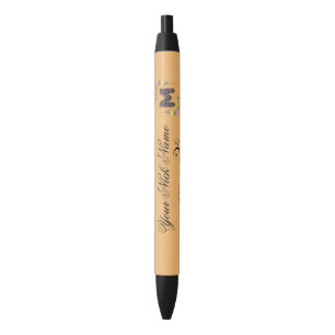 Elegant Floral Initial N Black Ink Pen