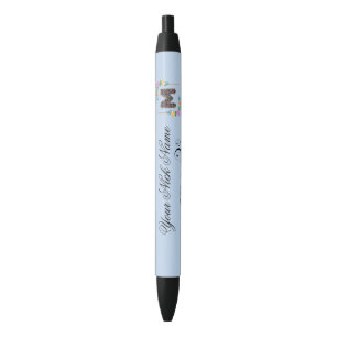 Elegant Floral Initial N Black Ink Pen