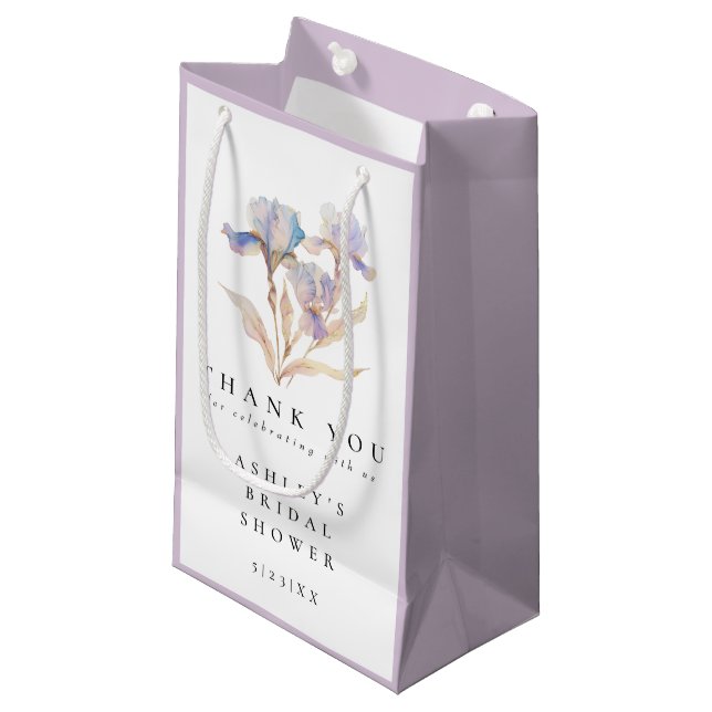 Elegant Floral Iris Bridal Shower Thank You Favour Small Gift Bag (Front Angled)