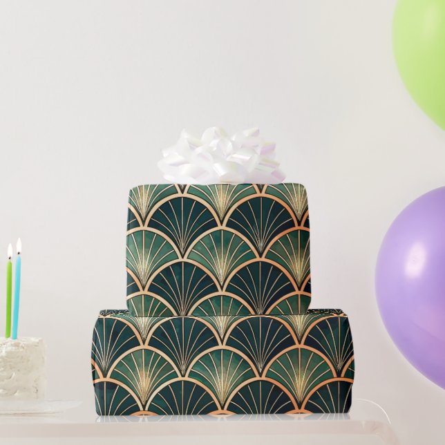 Elegant Floral Islamic Green Black Gold Art Deco Wrapping Paper (Party Gifts)