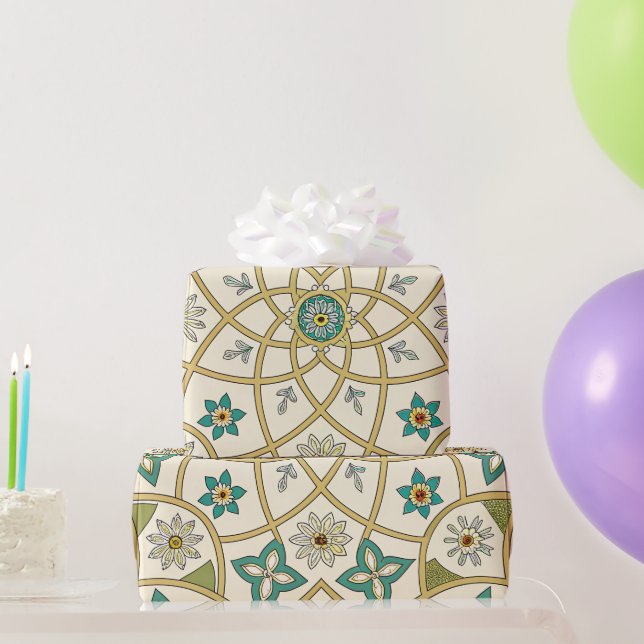 Elegant Floral Islamic Green Gold Wrapping Paper (Party Gifts)