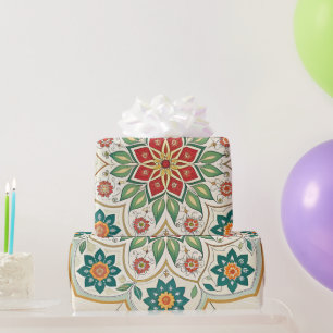 Elegant Floral Islamic Green Red Wrapping Paper
