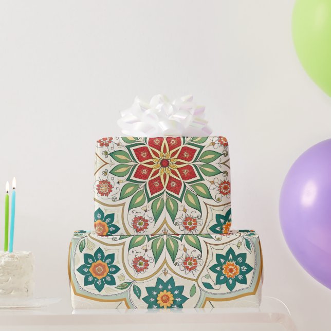 Elegant Floral Islamic Green Red  Wrapping Paper (Party Gifts)