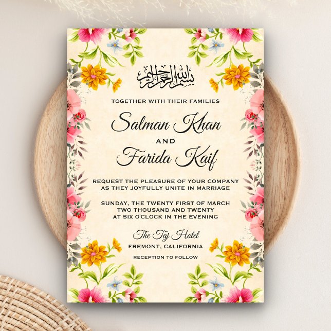 Elegant Floral Islamic Muslim Wedding Invitation (Creator Uploaded)