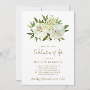 Elegant Floral Ivory Gold Celebration Of Life Invitation