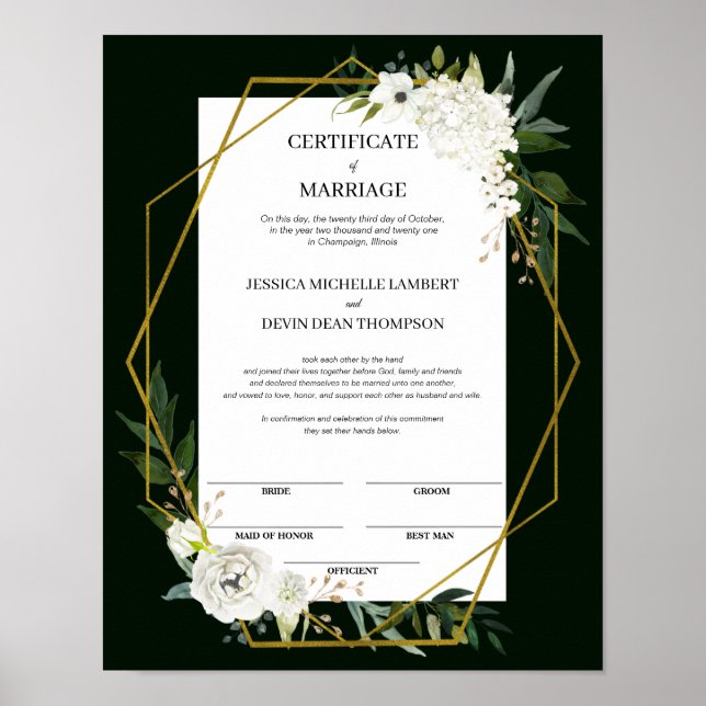Elegant Floral Keepsake Certificate of Marriage Poster (Front)