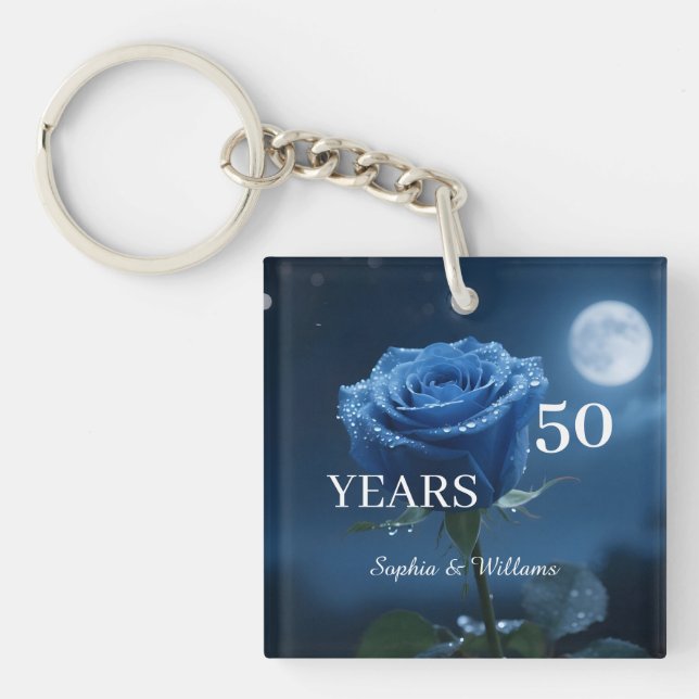 Elegant Floral Keepsake – Romantic Blue Rose Gift Key Ring (Front)