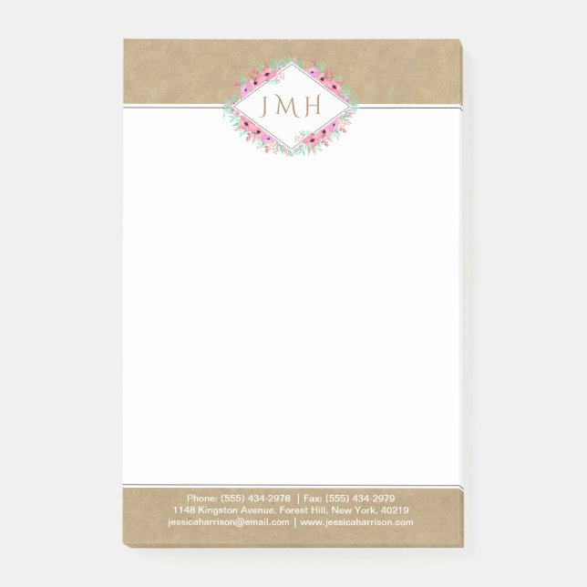 Elegant Floral & Kraft Personal Or Business Post-it Notes (Front)