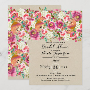 Elegant Floral & Kraft Shabby Chic Bridal Shower Invitation
