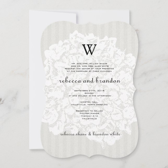 Elegant Floral Lace Neutral Wedding Invitation (Front)