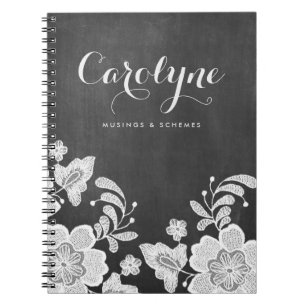 Elegant Floral Lace on Chalkboard Personalised Notebook