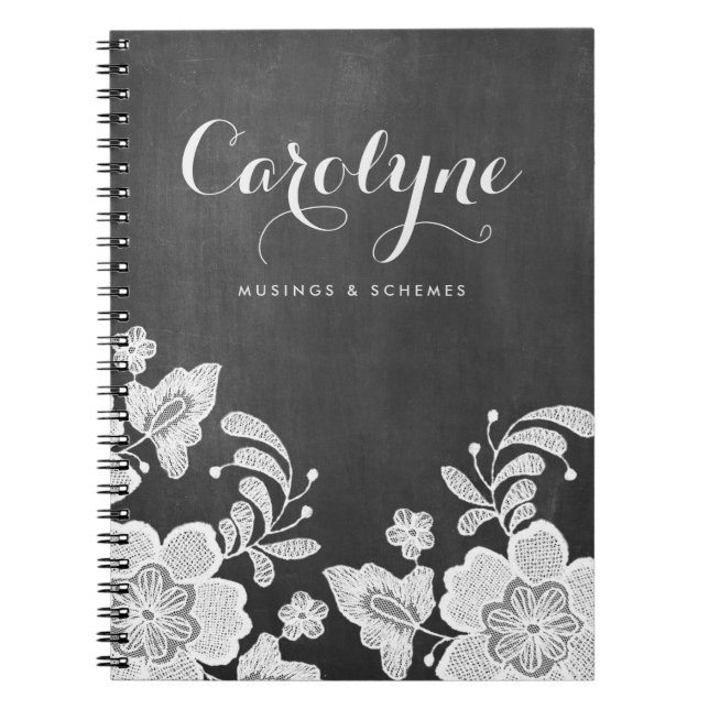 Elegant Floral Lace on Chalkboard Personalised Notebook (Front)
