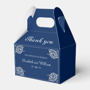 Elegant Floral Lace on Navy Blue Wedding Favour Box