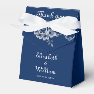 Elegant Floral Lace on Navy Blue Wedding Favour Box