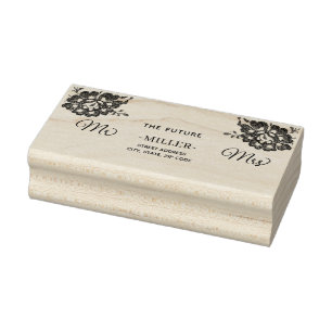 Elegant Floral Lace on Navy Blue Wedding Rubber Stamp