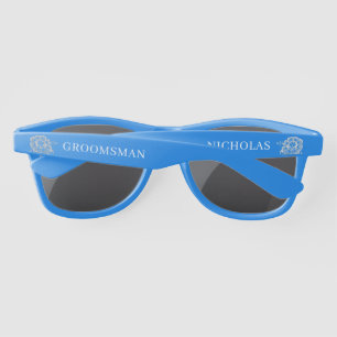 Elegant Floral Lace on Navy Blue Wedding Sunglasses