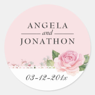 Elegant Floral Lace Pale Pink Wedding Stickers