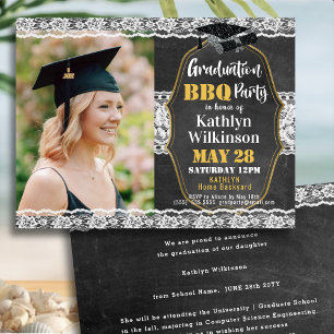 Elegant Floral Lace Photo Graduation BBQ Party   Invitation