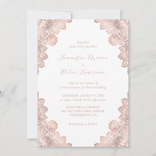 Elegant Floral Lace Rose Gold Wedding Invitation