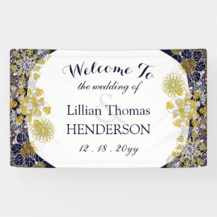 Elegant Floral Lace Silver Gold Wedding Party Banner