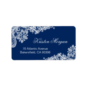 Elegant Floral Lace Stylish Navy Blue White Label