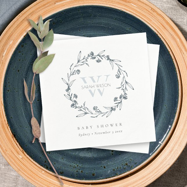 Elegant Floral Laurel Wreath Monogram Baby Shower Napkin (Creator Uploaded)