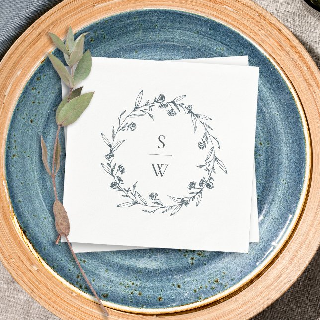 Elegant Floral Laurel Wreath Monogram Wedding Napkin (Creator Uploaded)