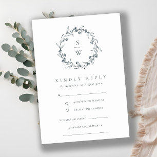 Elegant Floral Laurel Wreath Monogram Wedding RSVP Enclosure Card