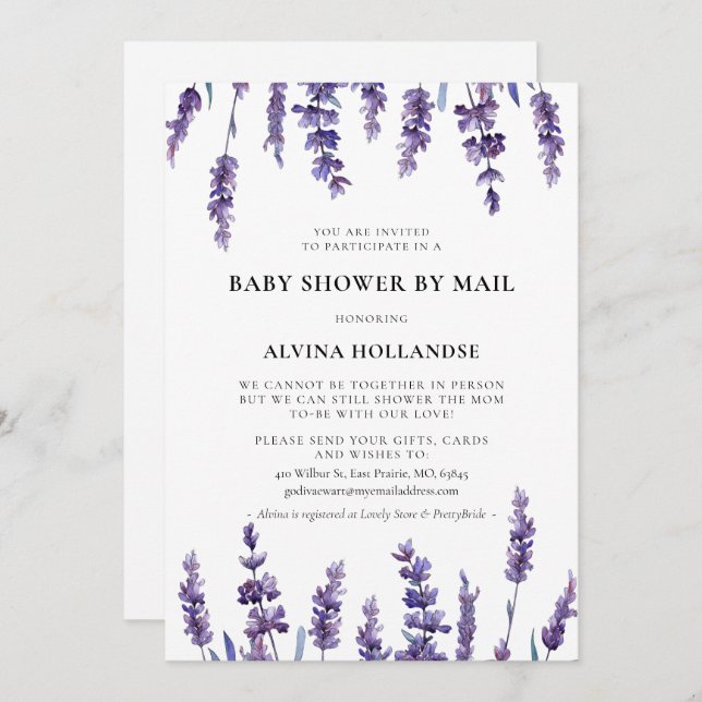 Elegant floral lavender Baby Shower by mail Invitation (Front/Back)