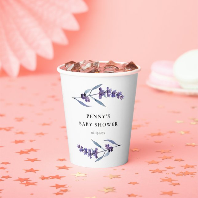 Elegant Floral Lavender Baby Shower Paper Cups (Insitu)