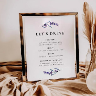 Elegant Floral Lavender Bar menu Poster