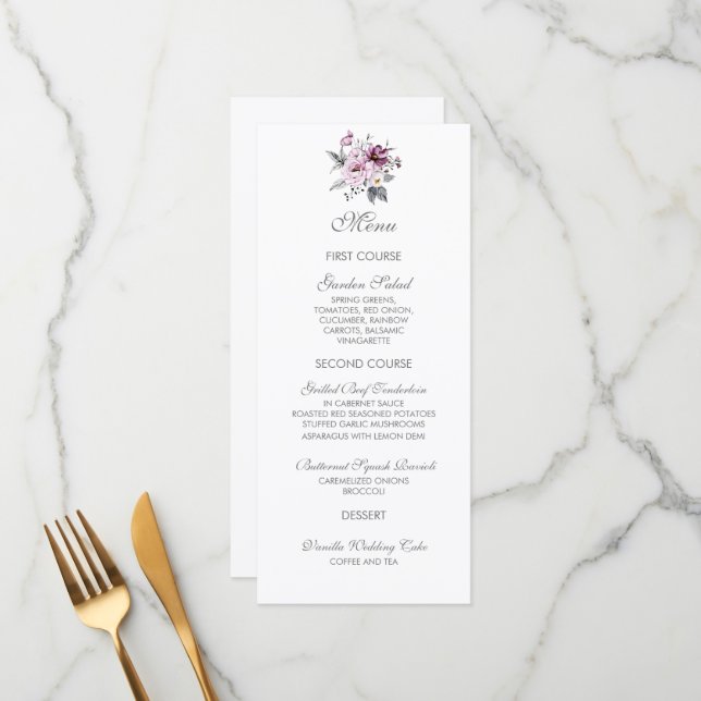 Elegant Floral Lavender Blue Wedding Menu (Front/Back In Situ)