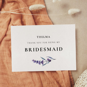 Elegant Floral Lavender Bridesmaid Thank You Card