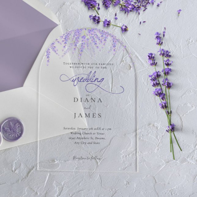 Elegant Floral Lavender Calligraphy Wedding Acrylic Invitations (Creator Uploaded)