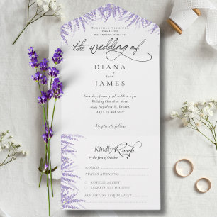 Elegant Floral Lavender Calligraphy Wedding All In One Invitation