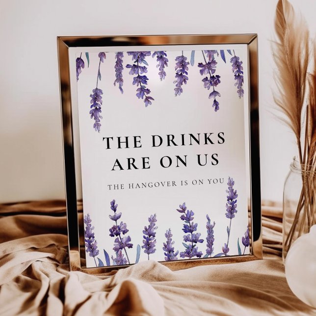 Elegant Floral Lavender Drinks are on us Poster (Creator Uploaded)