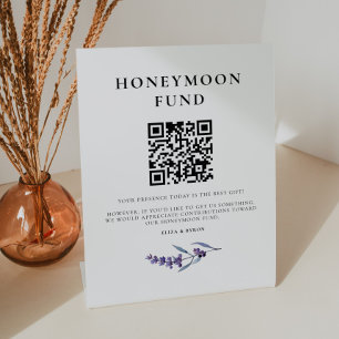 Elegant Floral Lavender Honeymoon Fund QR code Pedestal Sign