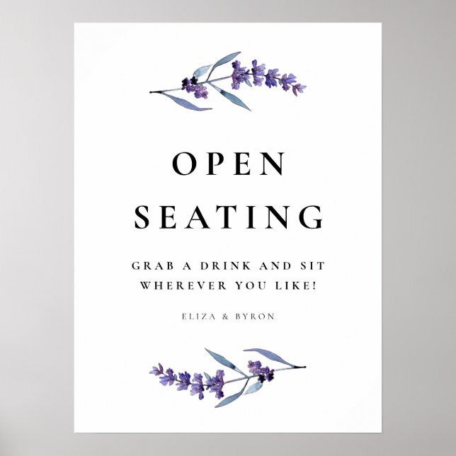 Elegant Floral Lavender Open Seating Wedding Poster (Front)
