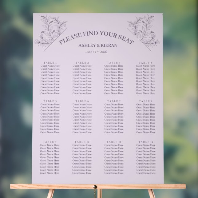 Elegant Floral Lavender Seating Chart (Neutral)