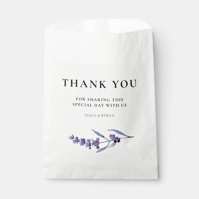 Elegant Floral Lavender Thank You Favour Bag (Front)