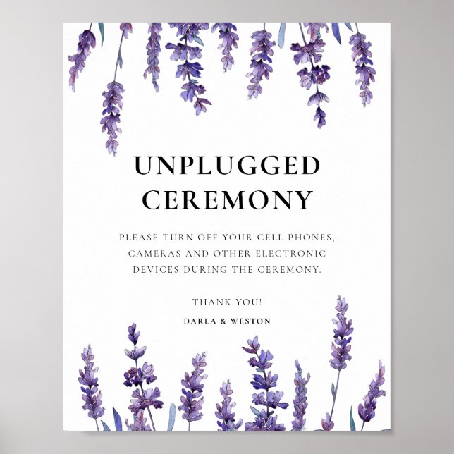 Elegant floral lavender Unplugged wedding ceremony Poster (Front)