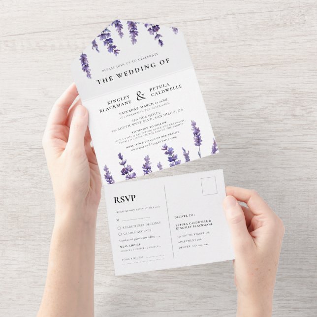 Elegant floral lavender wedding all in one invitation (Tearaway)