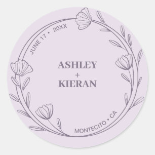 Elegant Floral Lavender Wedding Classic Round Sticker