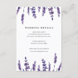 Elegant floral lavender wedding details card