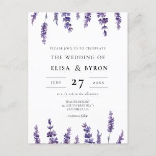 Elegant floral lavender wedding invitation postcard